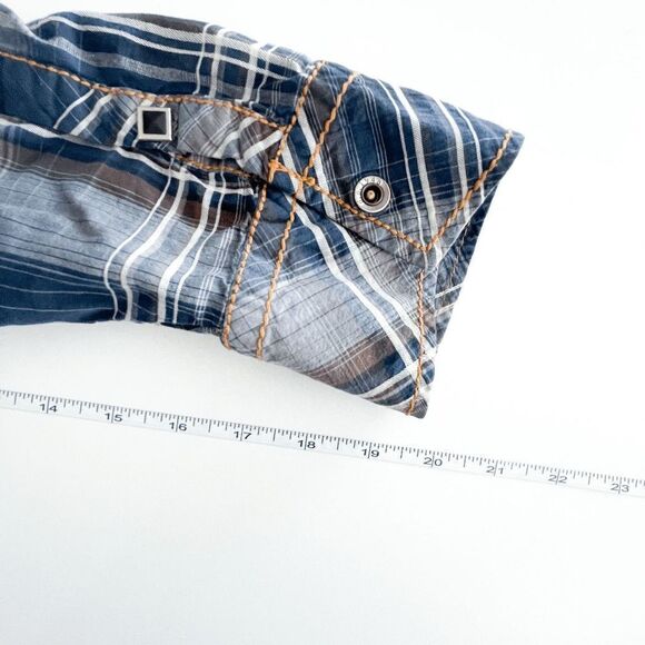 Buckle Black Western Mens Shirt Snap Up Long Sleeve Plaid Blue Slim Fit XL - Picture 7 of 8